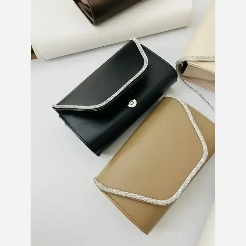 کیف مجلسی نگین کاری شده بند زنجیری رنگبندی - تصویر 5