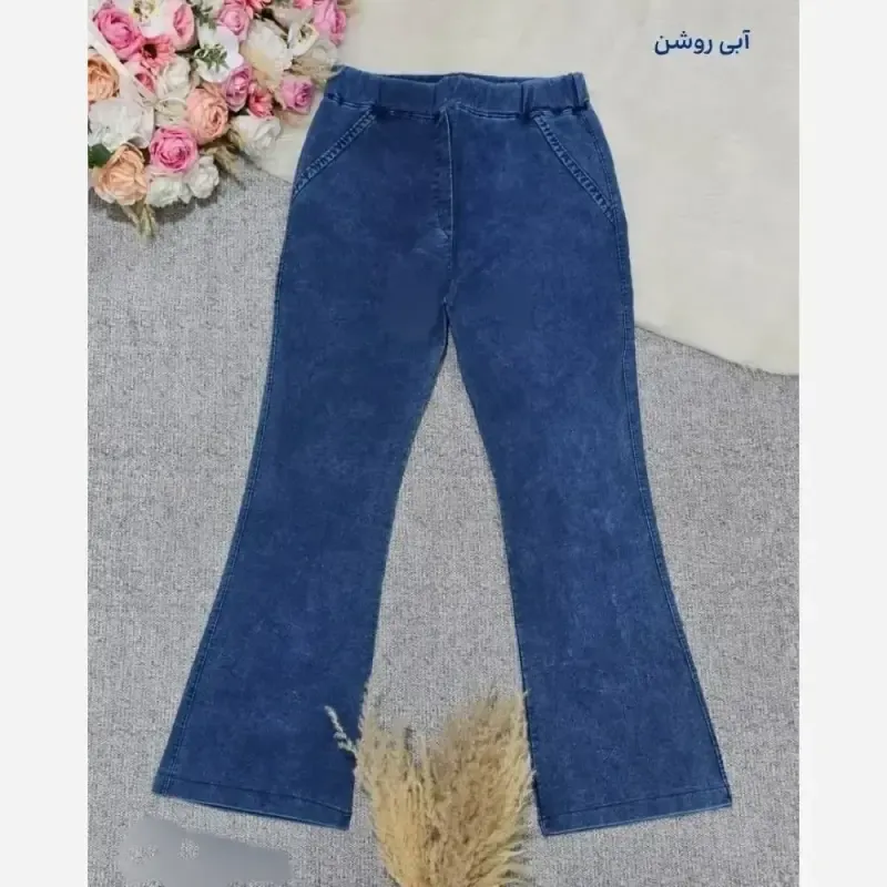 شلوار جین دمپا زنانه جنس جین نیل اعلا سایز بزرگ رنگ مشکی ذغالی آبی روشن - تصویر 3