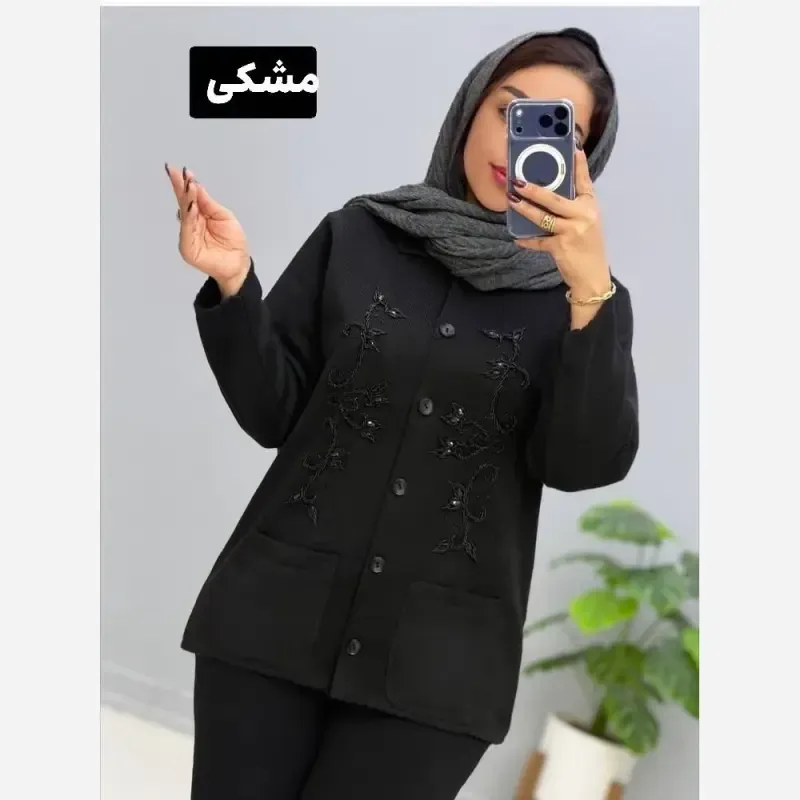 ژاکت بافت ملیله دوزی زنانه یقه مردانه مهرانا فری سایز - تصویر 5
