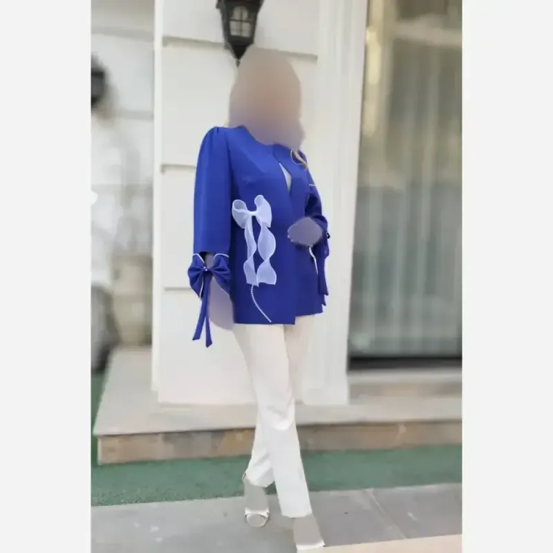 کت پاپیون کرپ مازراتی زنانه رنگ مشکی سرخابی کاربنی - تصویر 12