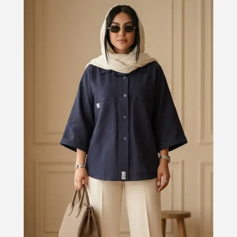 شومیز زنانه لینن مدل لارا سایز 36 تا 50 - تصویر 4