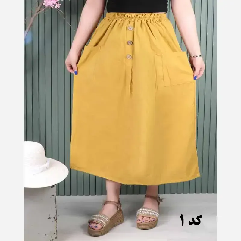 دامن لینن دو جیب فری سایز خنک تابستانی - تصویر 10