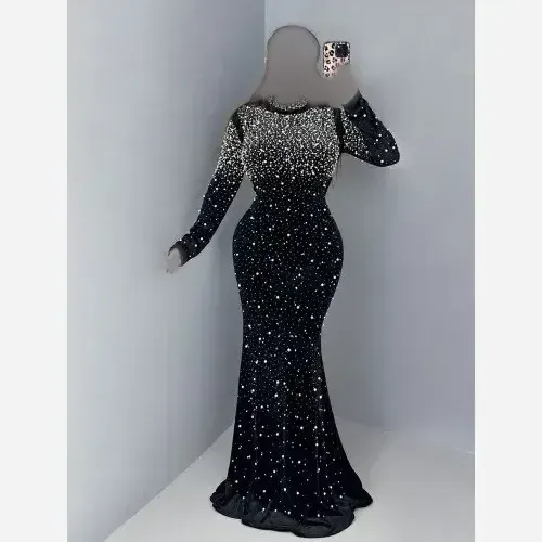 ماکسی مجلسی مدل بهاران جنس مخمل کشی مروارید کوبی و نگین قد 150
