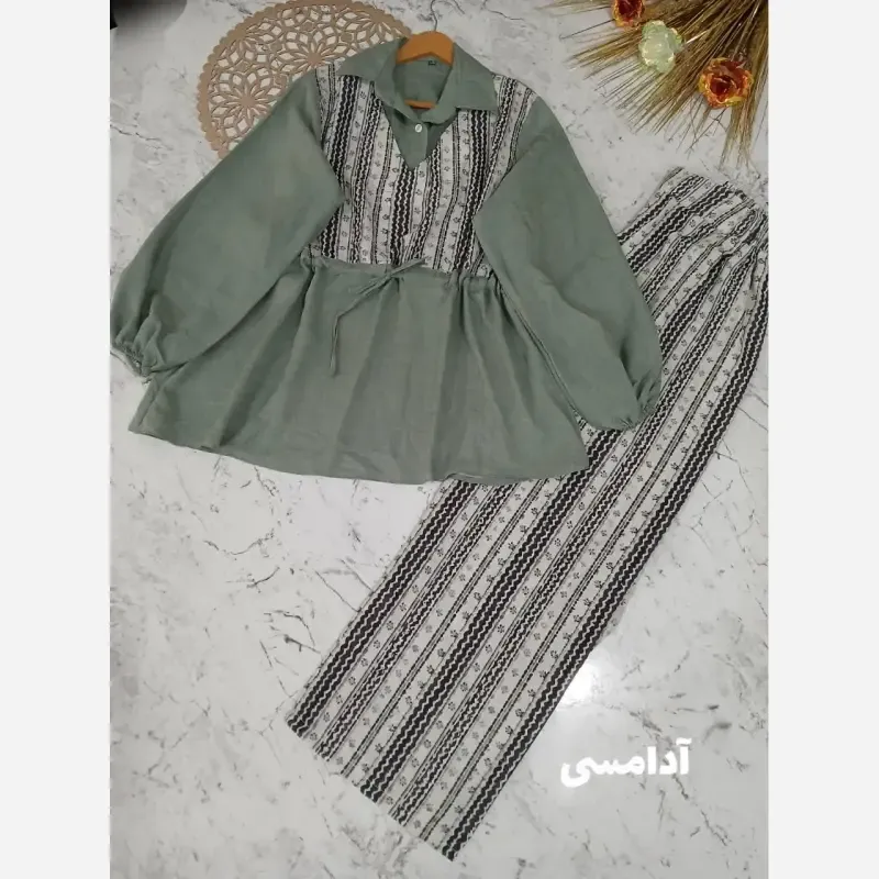 ست شومیز و شلوار تابستانه پریدخت جنس شانتون و لینن کنفی سایز 36 تا 48 - تصویر 15