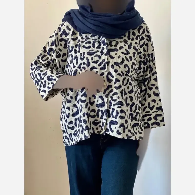 شومیز زنانه کریشه نخ تابستانه و خنک فری سایز - تصویر 2