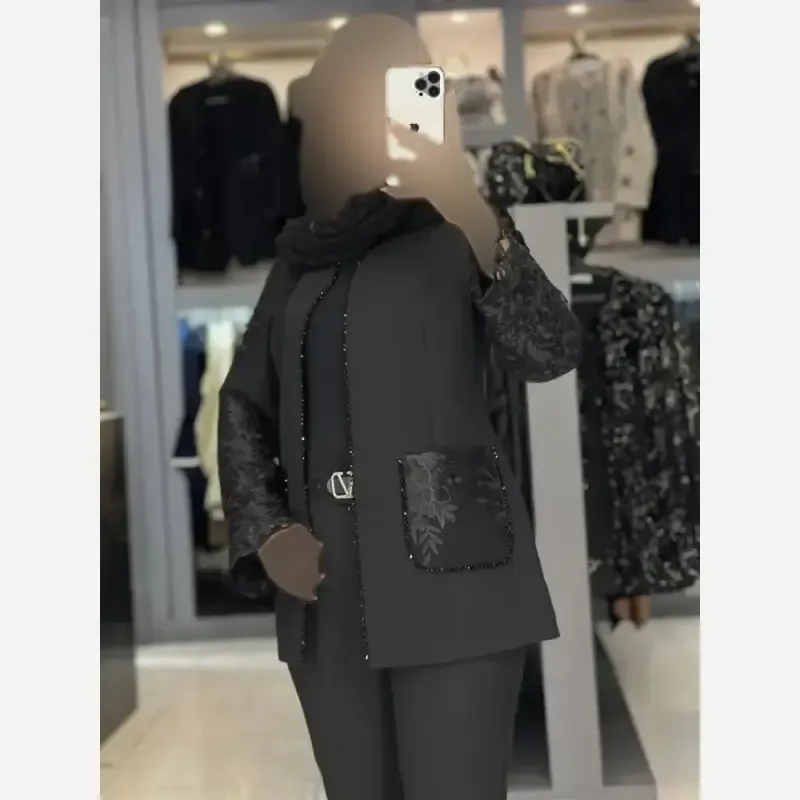 کت تک مجلسی زنانه مدل دلربا جنس مازراتی دبل رنگ مشکی - تصویر 2