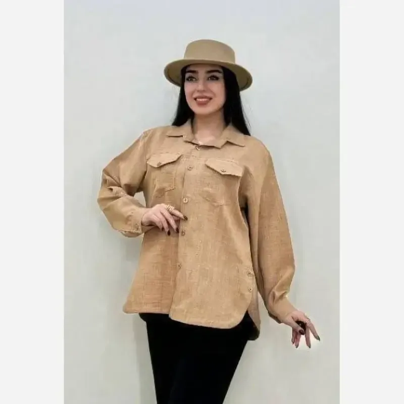 شومیز مانتویی بغل دکمه شانتون فری سایز - تصویر 2
