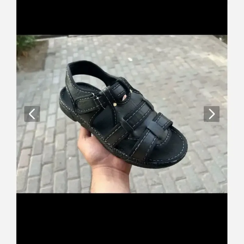 صندل چرم مردانه مدل سالار رنگ مشکی و قهوه ای روزمره - تصویر 4