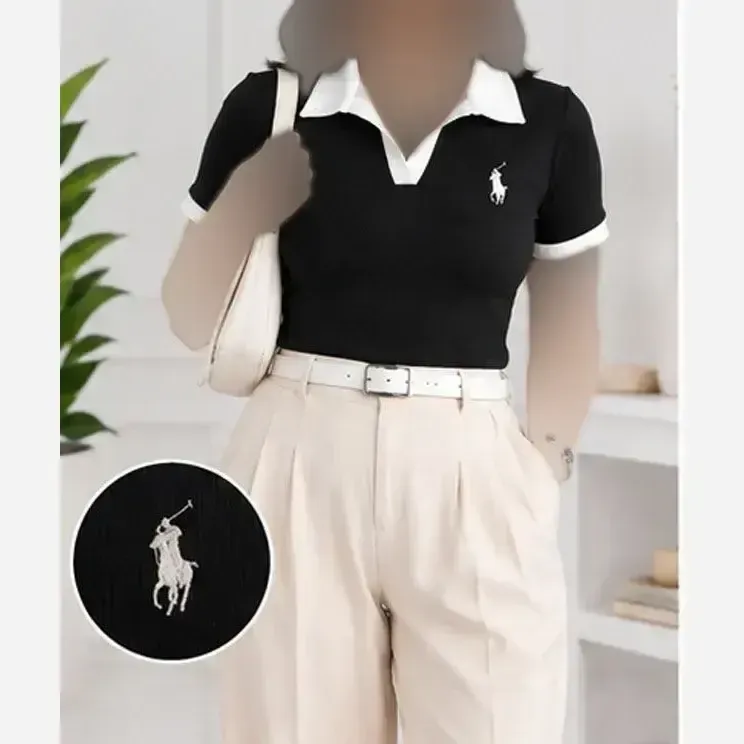 پولوشرت کبریتی یقه سفید گلدوزی polo فانریپ پنبه - تصویر 4