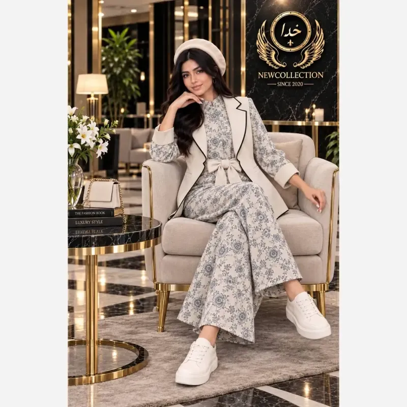 کت و اورال پاییزه آپامه جنس لینن نچرال اعلا رنگ بندی متنوع سایز فری - تصویر 4