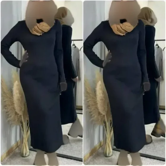 ماکسی یقه اسکی بافت مشکی فری سایز 38 تا 46 آکریلیک