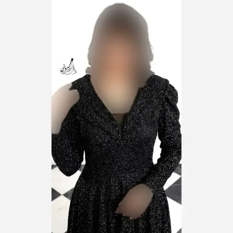 پیراهن مجلسی زنانه مدل سایه جنس دانتل چمنی سنگدوزی شده کاپدار رنگ مشکی سایزبندی بزرگ - تصویر 4