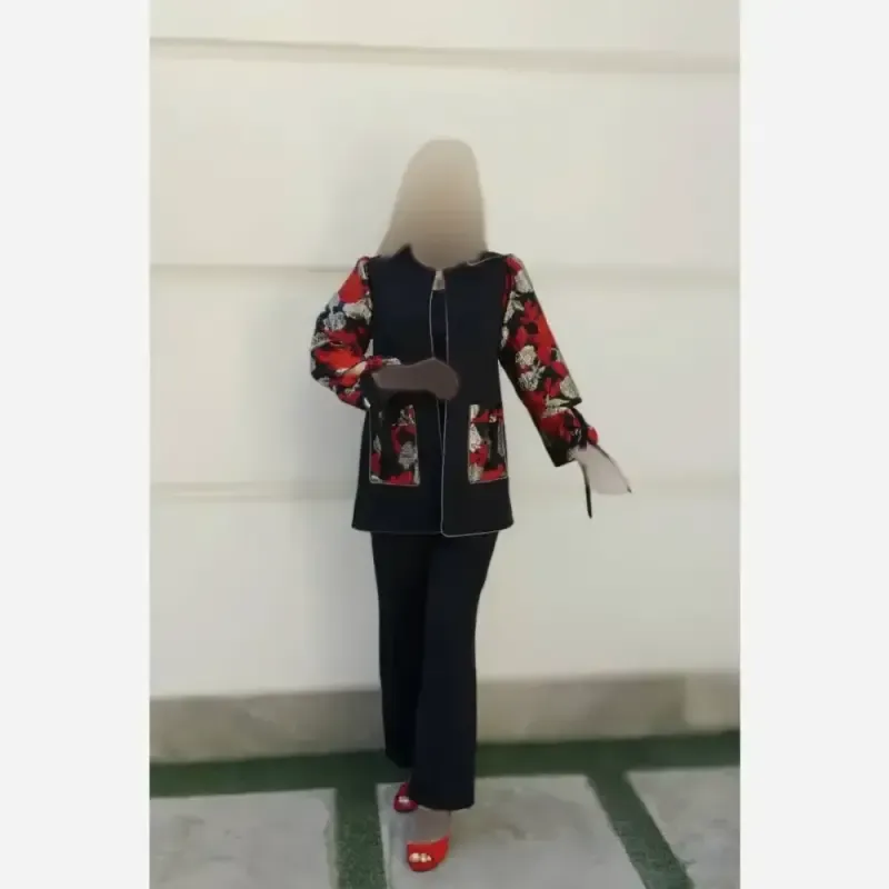 کت و شلوار زنانه طرح گلناز کرپ مازراتی آستین ژاکارد - تصویر 10