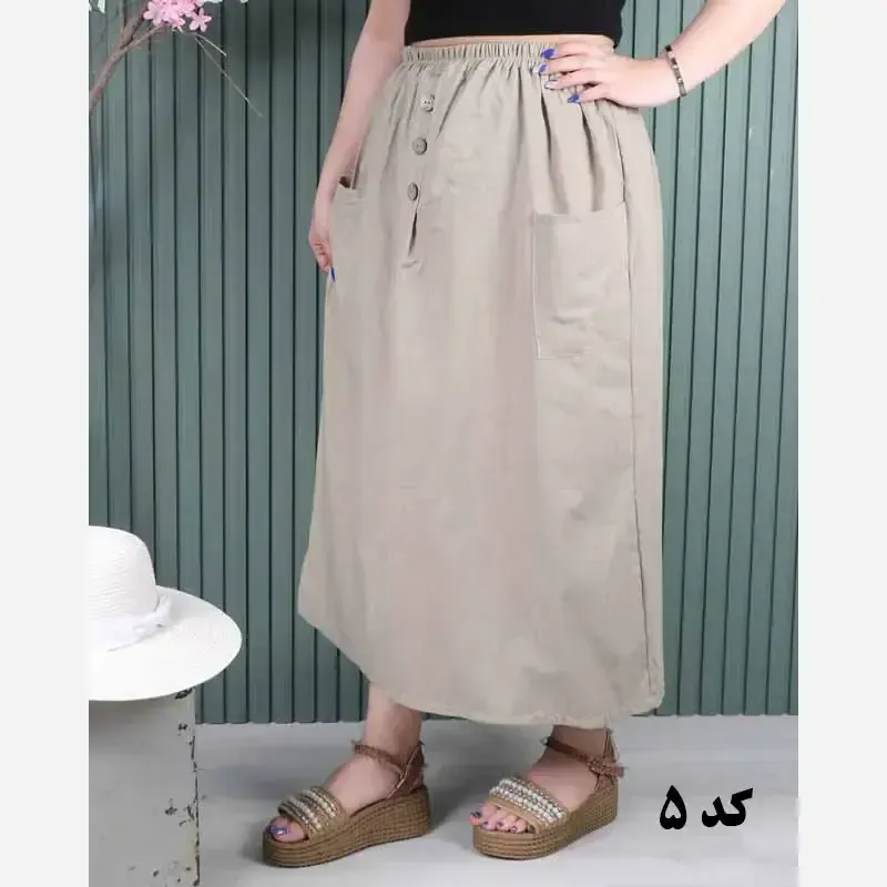 دامن لینن دو جیب فری سایز خنک تابستانی - تصویر 6