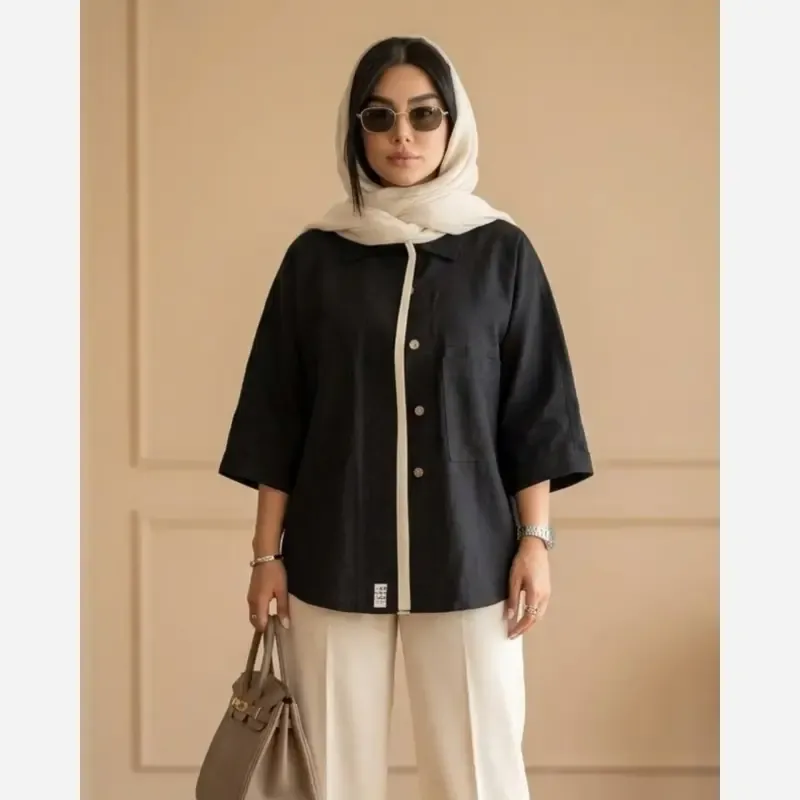 شومیز زنانه لینن مدل لارا سایز 36 تا 50 - تصویر 6