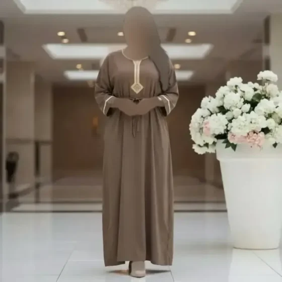 پیراهن بلند طلاکوب نخی وارداتی نسکافه ای فری سایز
