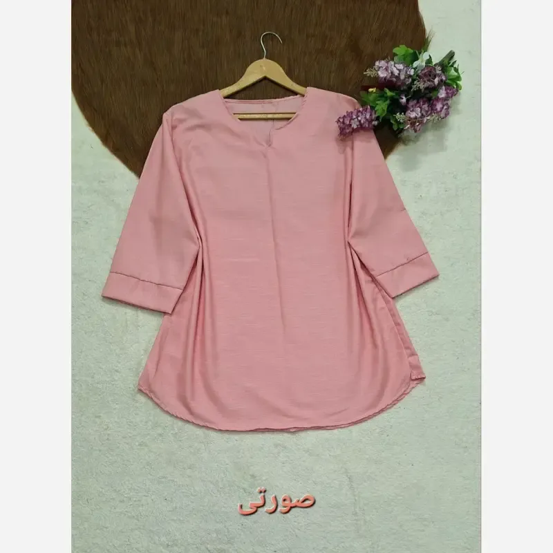 شومیز نخی ساده و دیپلمات یقه کوبایی فری سایز زنانه - تصویر 7
