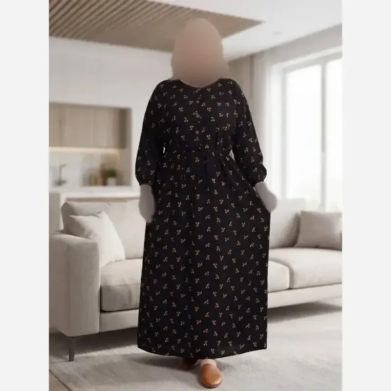 پیراهن گلدار جلو دکمه نخی سایز بزرگ - تصویر 7