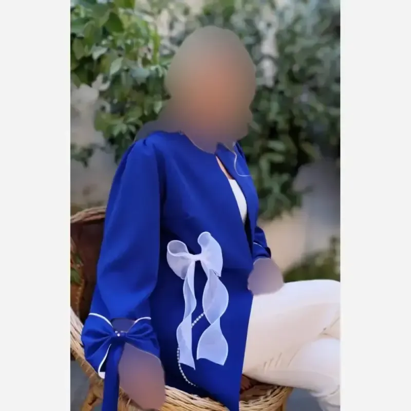 کت پاپیون کرپ مازراتی زنانه رنگ مشکی سرخابی کاربنی - تصویر 13
