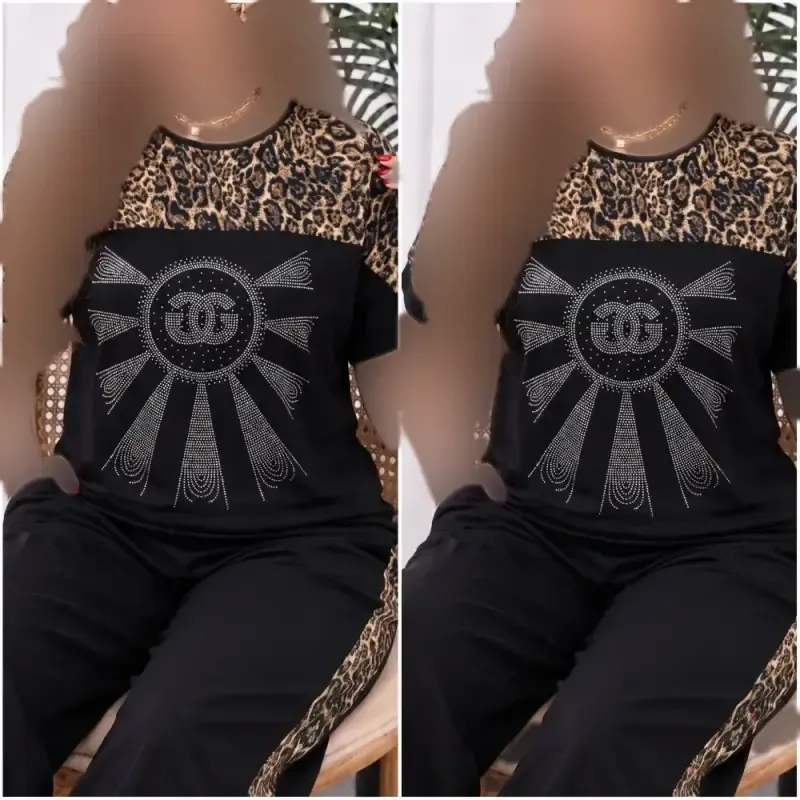 ست تیشرت و شلوار زنانه نگین D&G جنس ویسکوز الیزه فول کش فری سایز