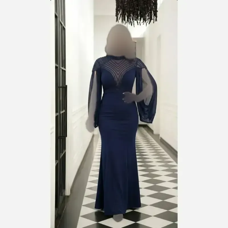 ماکسی مجلسی زنانه پارچه مازراتی سنگ کریستال دار قد 155 سایز 38 تا 50 رنگ مشکی و سورمه ای - تصویر 3