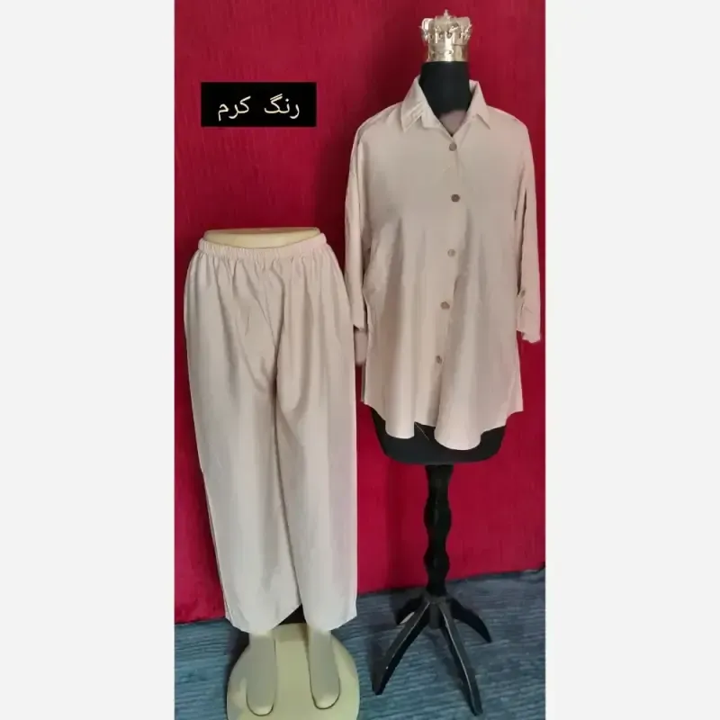 ست مانتو شلوار زنانه پارچه بابوس وارداتی سایز بزرگ - تصویر 5