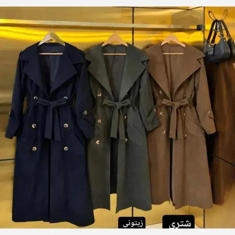 مانتو پاییزه سلین مخمل کبریتی ریز کمربنددار فری سایز - تصویر 2