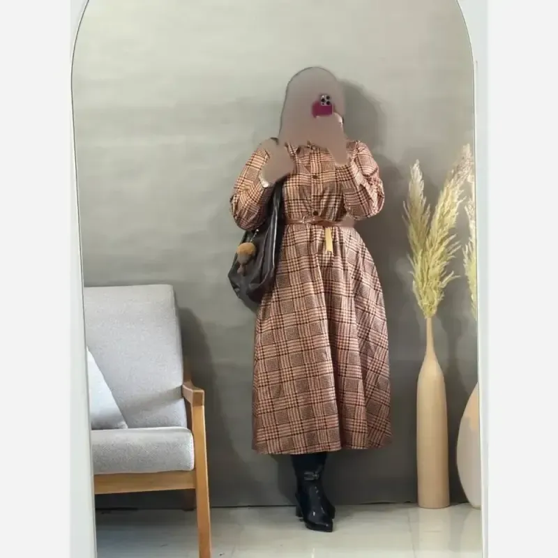 پیراهن پاییزه مخمل موهر فری سایز جلو دکمه دار - تصویر 4