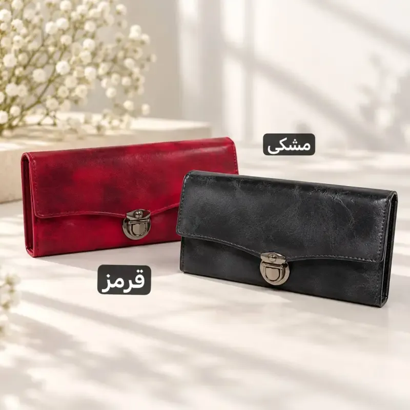 کیف پول چرم مصنوعی زنانه با قفل و جیب داخلی و بیرونی - تصویر 6