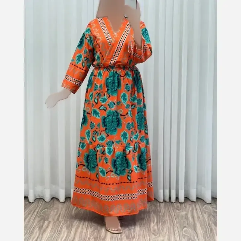پیراهن ساحلی زنانه مدل چپ و راستی طرح فلور حاشیهدار فری سایز - تصویر 6