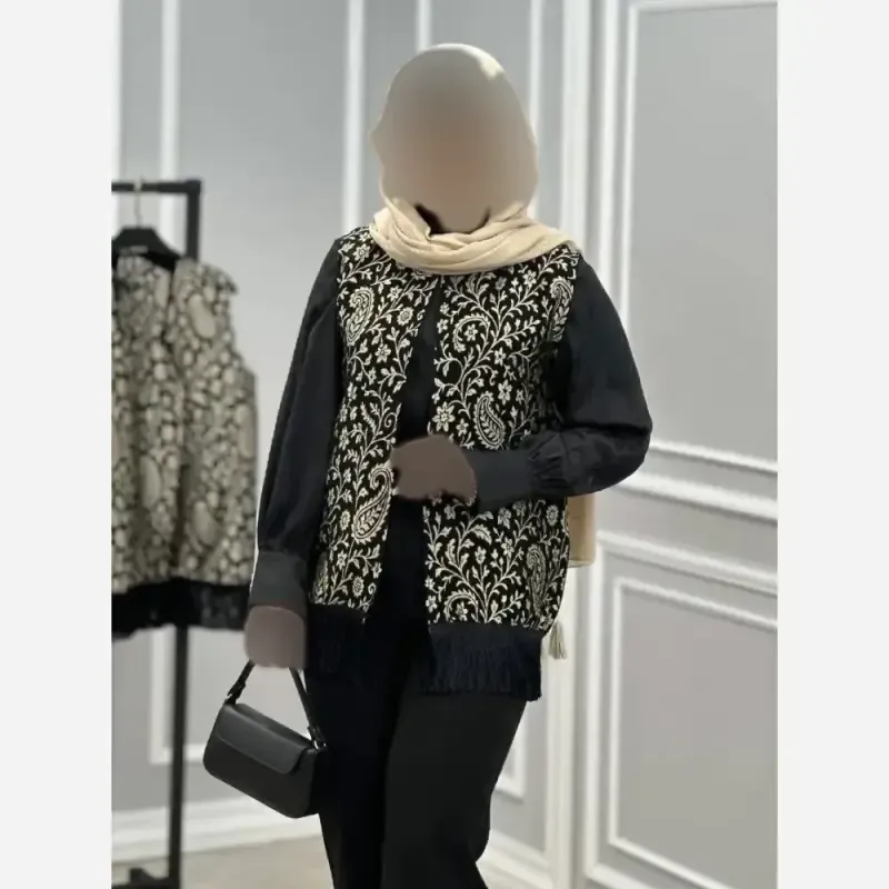 وست ریش دار شانا جنس تافته درجه یک قد 70 سایز فری 46 - تصویر 2