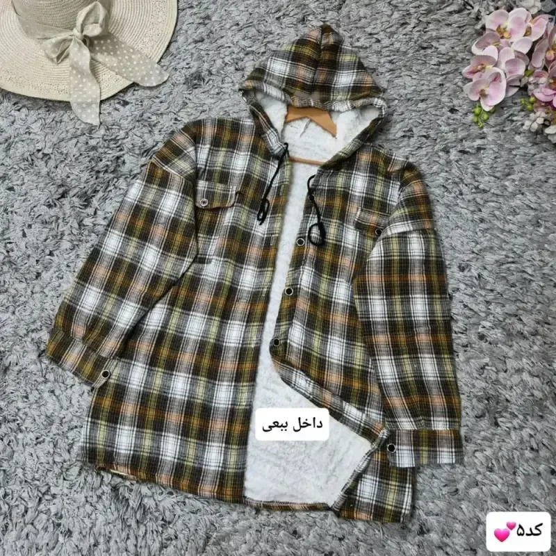 شکت پاییزه مدل فروزان چهارخونه پشمی داخل ببعی کلاهدار فری سایز - تصویر 6