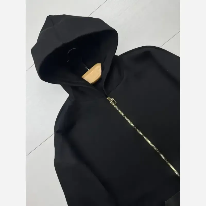 سوییشرت دورس توکرکی جیب چرم مشکی فری سایز مناسب بانوان و آقایان - تصویر 3
