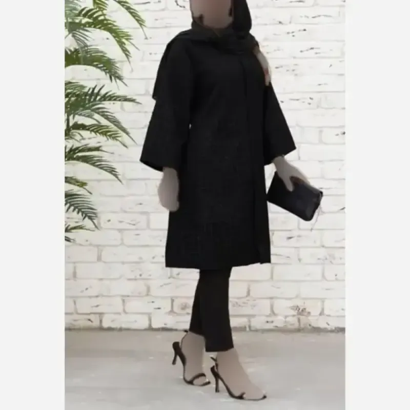مانتو مجلسی نگین دار مدل مهشید پارچه سوپر مازراتی رنگ مشکی سایز بزرگ - تصویر 4