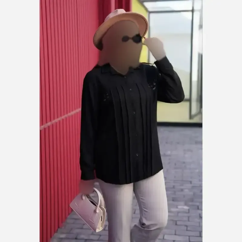 شومیز محرمی گلدوزی شده مشکی مدل پریچهر پارچه صوفیا فری سایز - تصویر 4