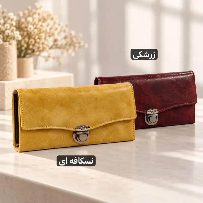 کیف پول چرم مصنوعی زنانه با قفل و جیب داخلی و بیرونی - تصویر 7