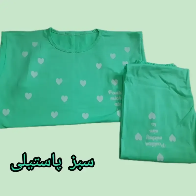 ست تیشرت و شلوار زنانه طرح قلبی جنس نخ ویسکوز - تصویر 5