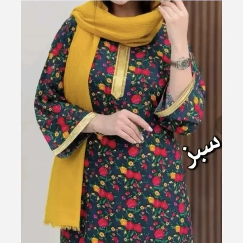 پیراهن ساحلی زنانه گلدار یقه طلا کوب جنس سوپر نخ اعلا فری سایز - تصویر 4