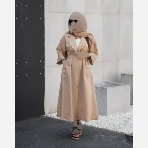 مانتو پاییزه بلند مدل شانا جنس صوفیا گرم بالا کمر کش دار