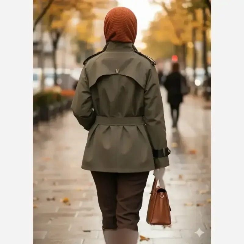 ترنچ کت کوتاه زنانه کتان زارا آستردار فری سایز مدل لیان - تصویر 4