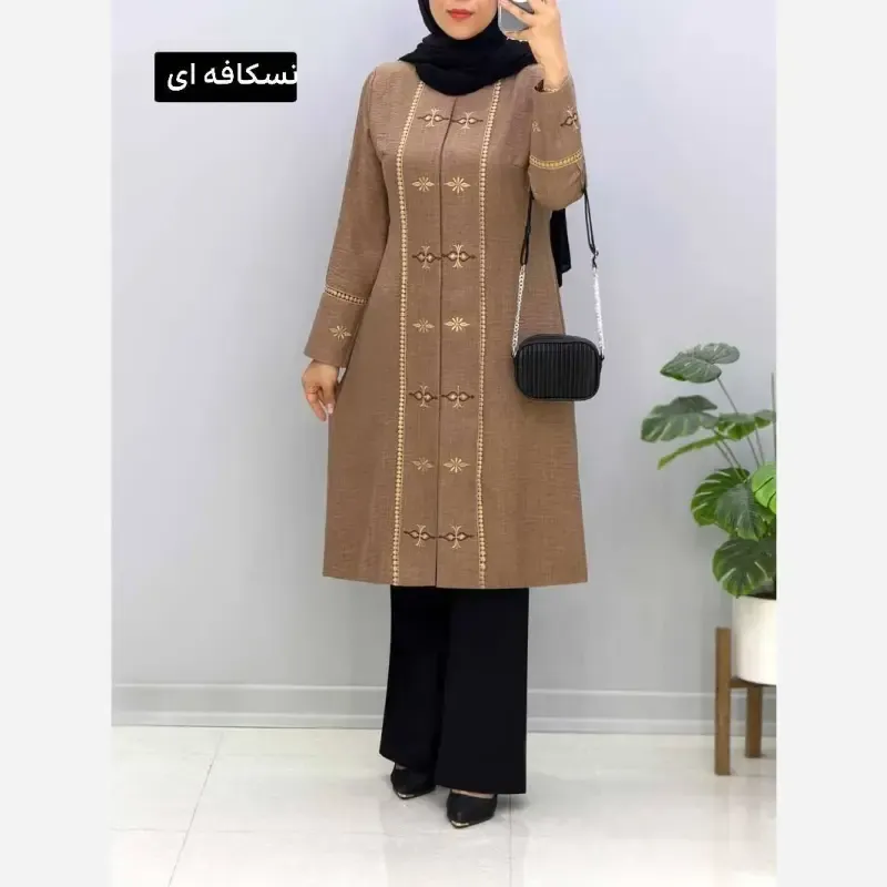 مانتو مزونی ستایش جنس شانتون صوفیا یقه گرد دکمه مخفی سایزبندی بزرگ - تصویر 6