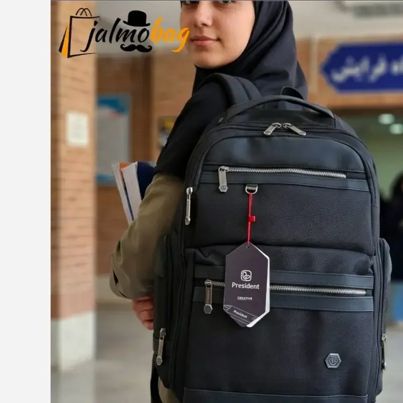 کوله پشتی وارداتی پرزیدنت ضد آب پارچه ریپس کرهای با محفظه لپ تاپ و پورت USB - تصویر 2