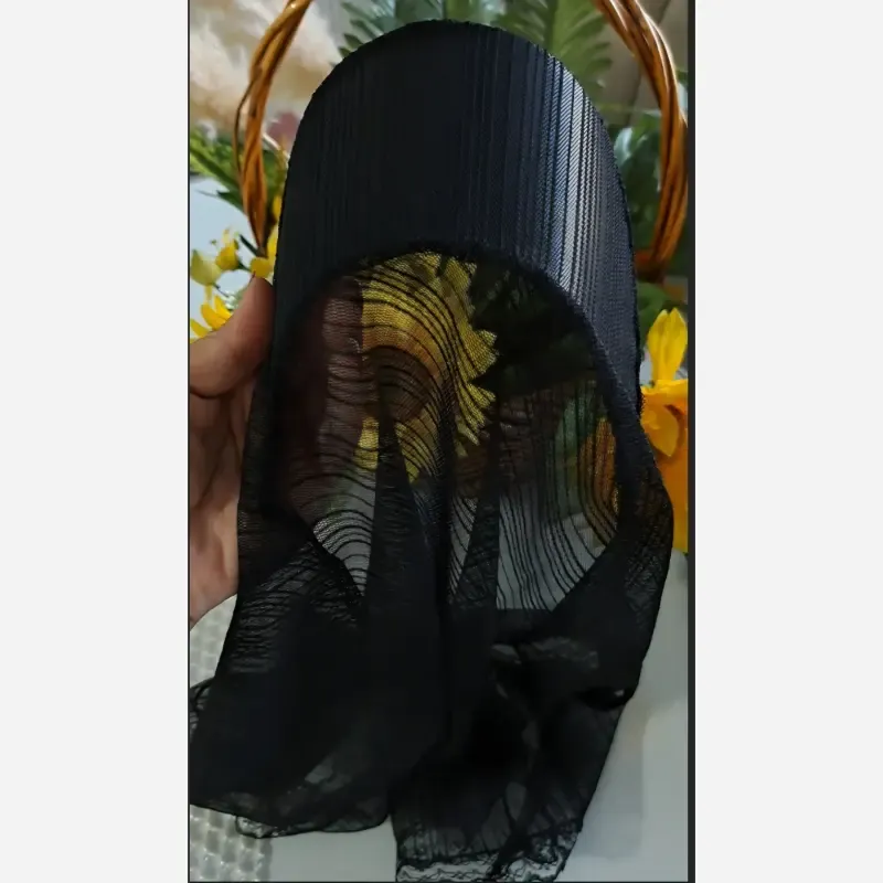 مینی اسکارف نقابدار تور دیپلمات مشکی سرمه ای قهوه ای دور گیپور دوزی شده خنک تابستانی - تصویر 5