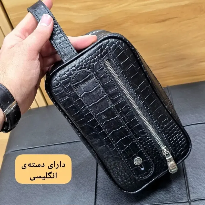 کیف دستی چرم طبیعی چرم ظفر دو خانه با جاکارتی و رمزدار - تصویر 5