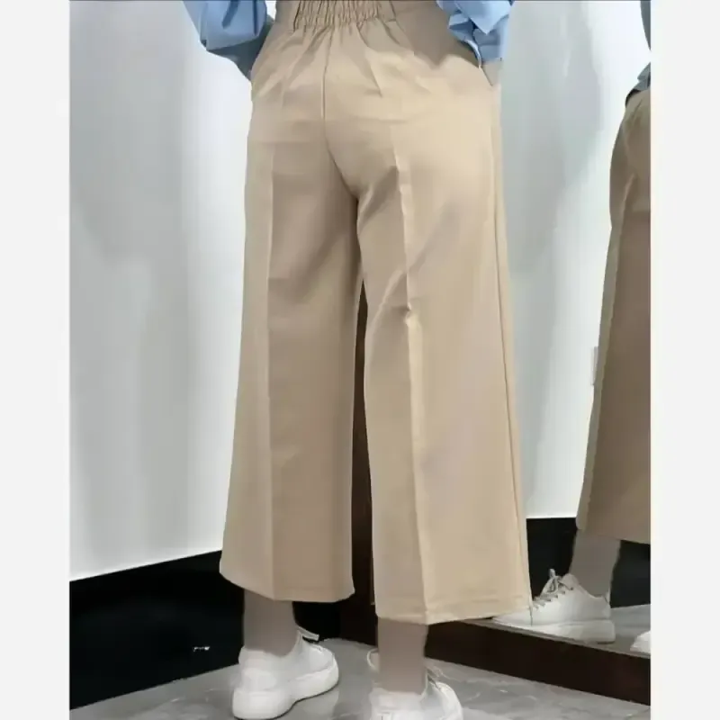 شلوار واید لگ زنانه کرپ دابل گرم بالا پشت کمر کش جیبدار سایز 38 تا 48 - تصویر 16