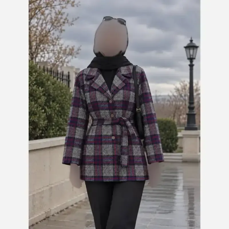 کت پشمی زنانه آرونا کمربنددار فری سایز
