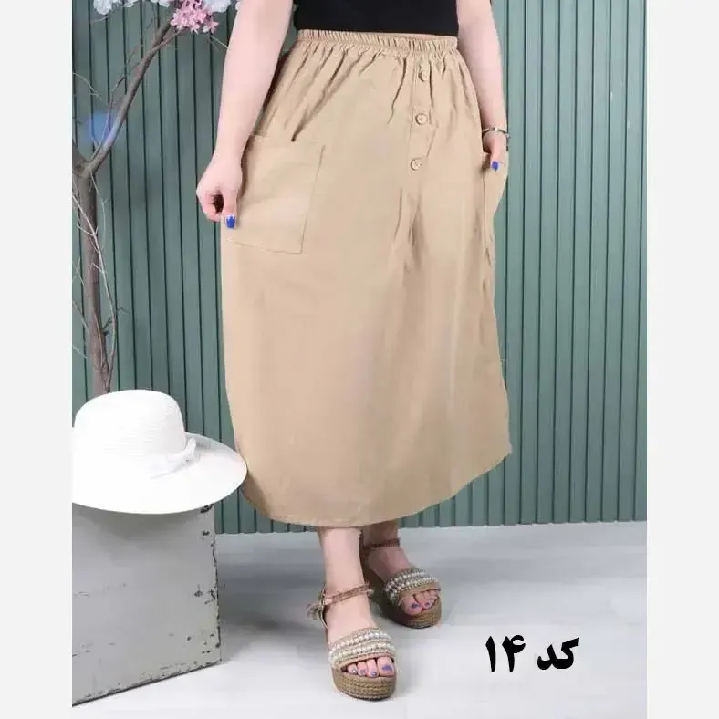 دامن لینن دو جیب فری سایز خنک تابستانی - تصویر 2