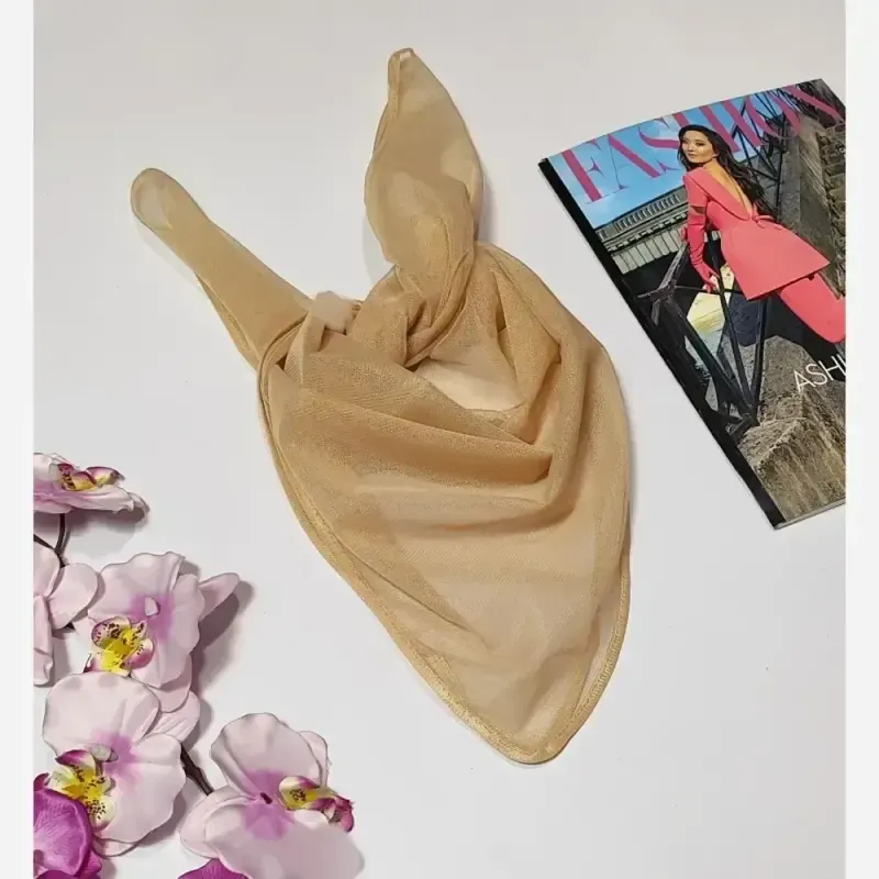 مینی اسکارف توری ساده مشکی سفید کرم ابعاد 70 در 70 جنس تور - تصویر 5