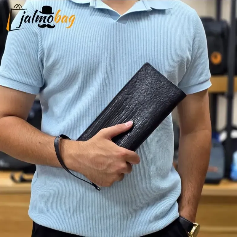 کیف دسته چک چرم طبیعی گاوی مردانه با جای کارت و موبایل - تصویر 5