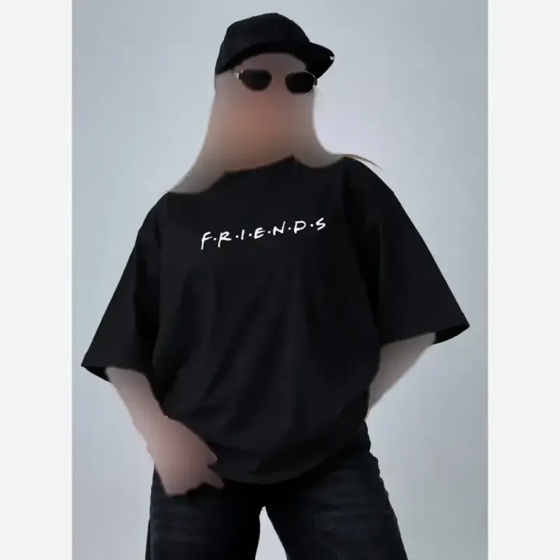 تیشرت باکسی طرح friends جنس پنبه سوپر فری سایز - تصویر 2